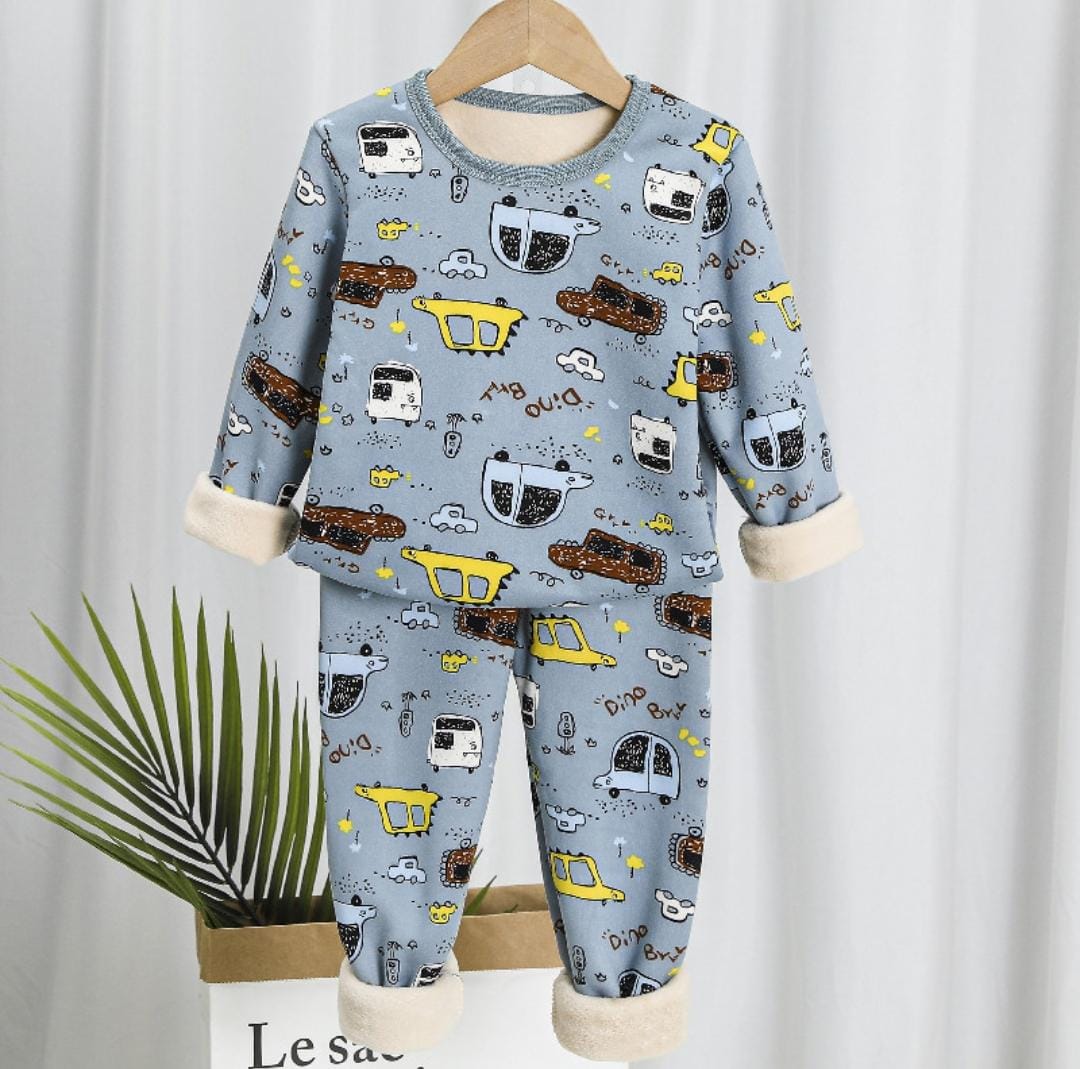 Kids Printed Full Sleeve Winter Pajama Set - Image 3