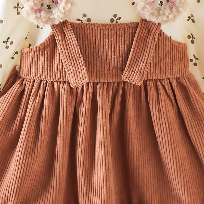 Girls Floral Printed Corduroy Suspender Dress Set - Image 5
