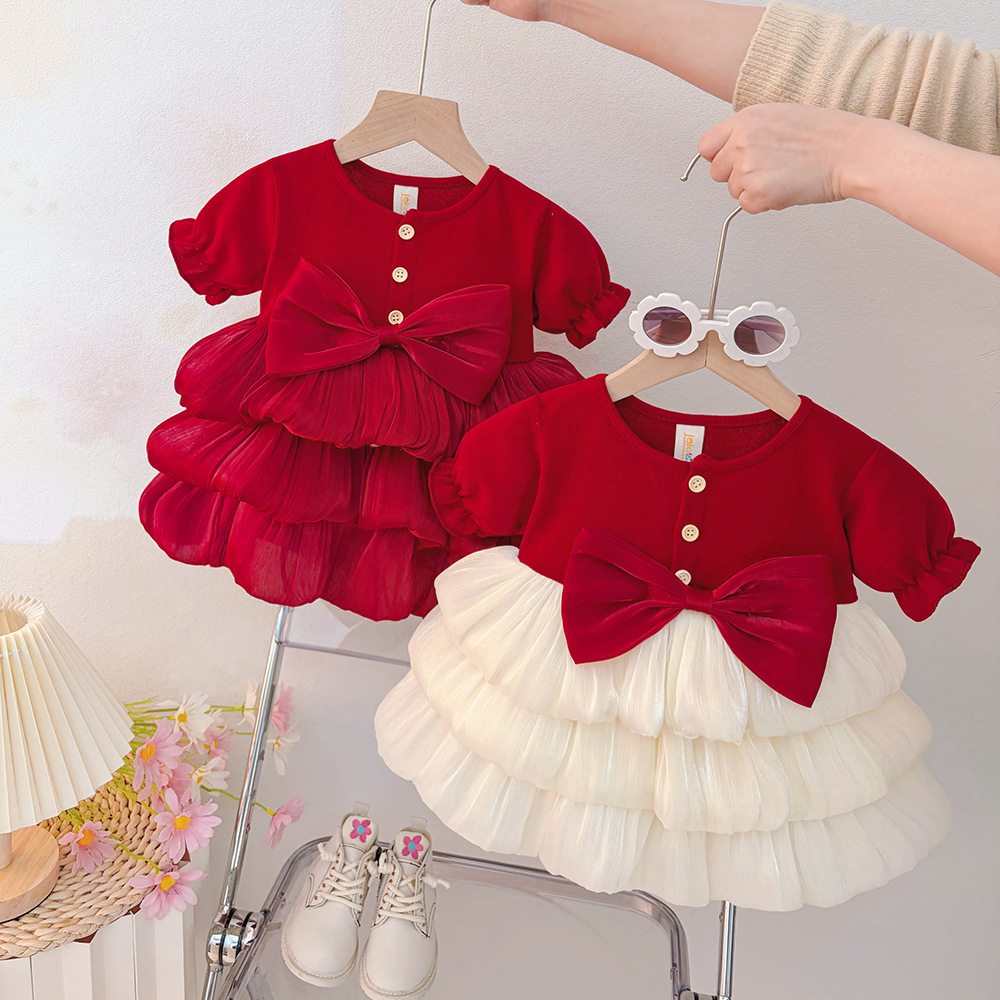 Girls Bow Tulle Party Dress