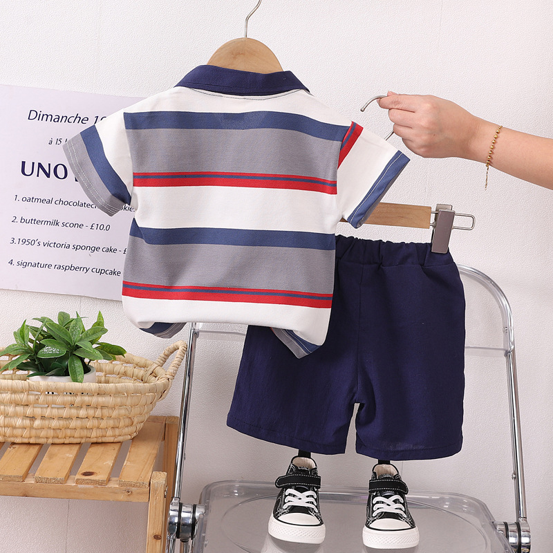 Boys Striped Polo T-Shirt & Shorts Set - Image 4