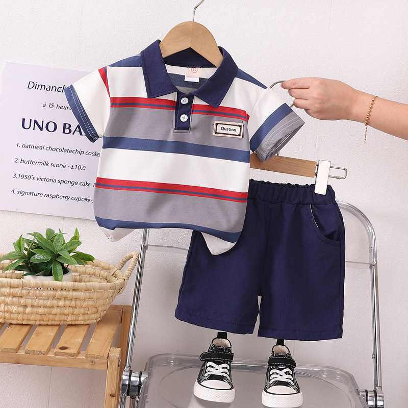 Boys Striped Polo T-Shirt & Shorts Set