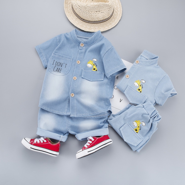 Baby Boys Denim Dungaree Set with Striped Polo T-Shirt