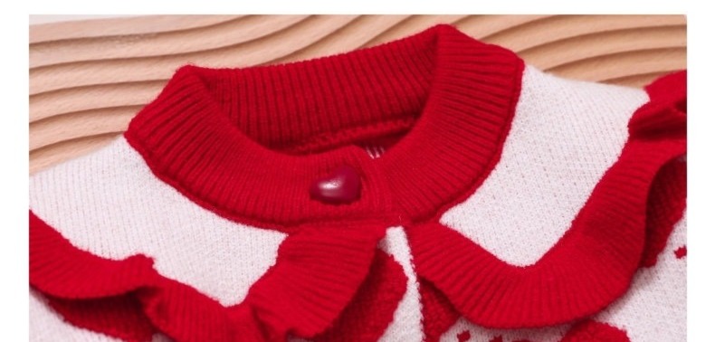 Girls Heart Printed Knitted Dress with Peter Pan Collar - Image 3