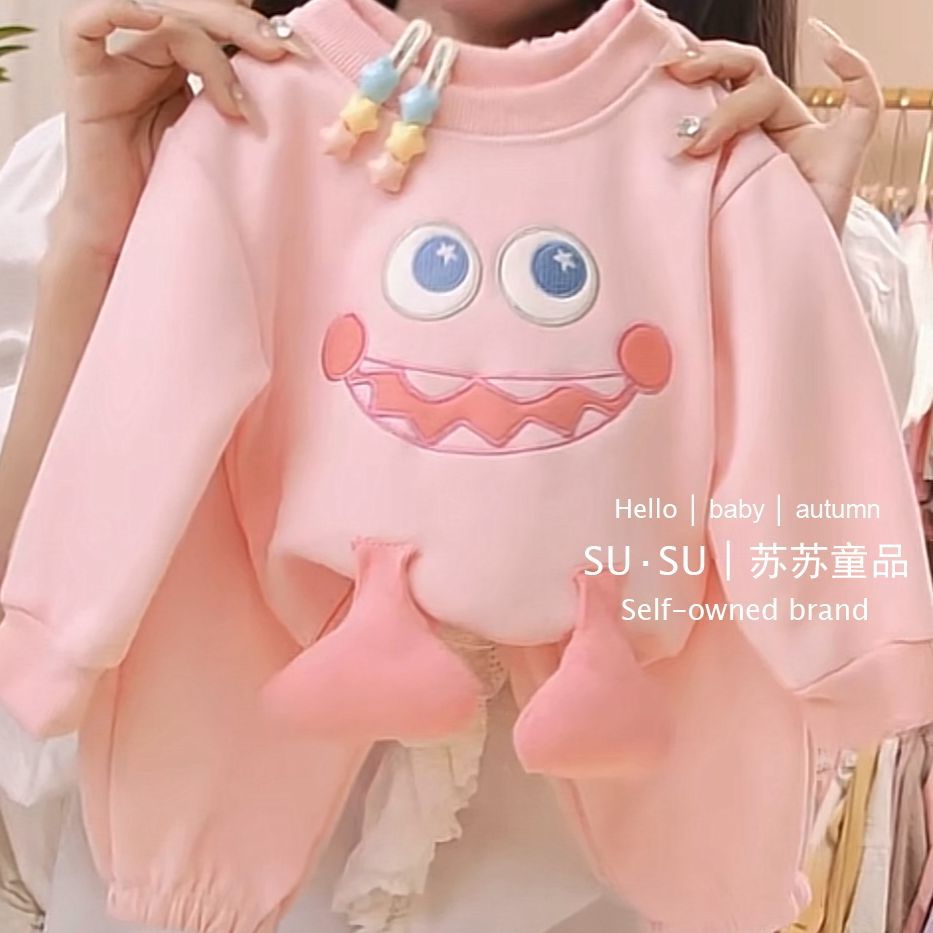 Girls Cute Cartoon Printed 2-Piece Winter Tracksuit Set - Image 2