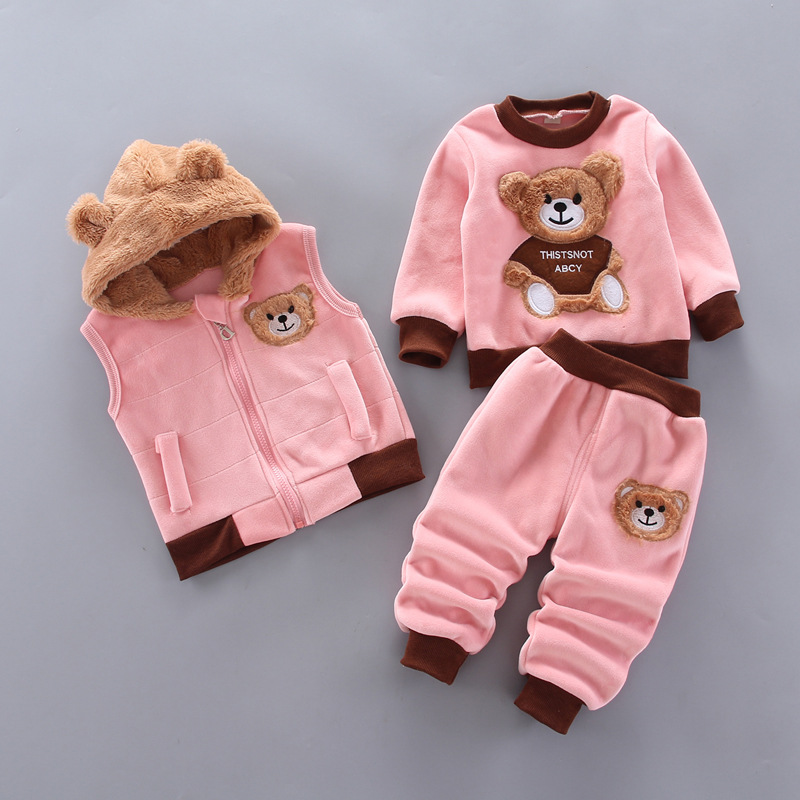 Kids Teddy Bear 3-Piece Winter Tracksuit Set with Fleece Vest & Hat - Image 8