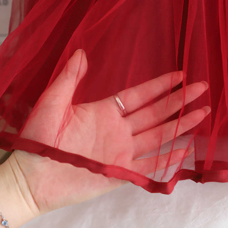 Girls Red Elegant Tulle Party Dress with Lace Cardigan - Image 2