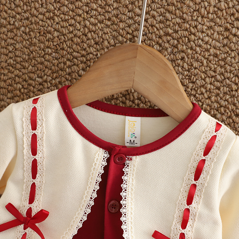 Girls Red Elegant Tulle Party Dress with Lace Cardigan - Image 5