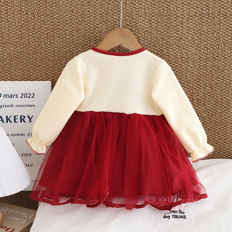 Girls Red Elegant Tulle Party Dress with Lace Cardigan - Image 3